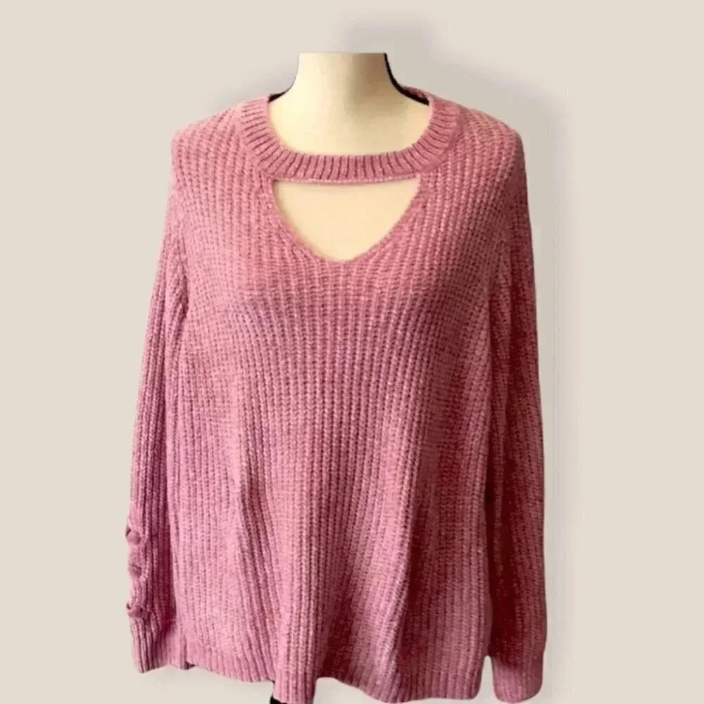No Boundaries Pink Cutout Chenille Sweater